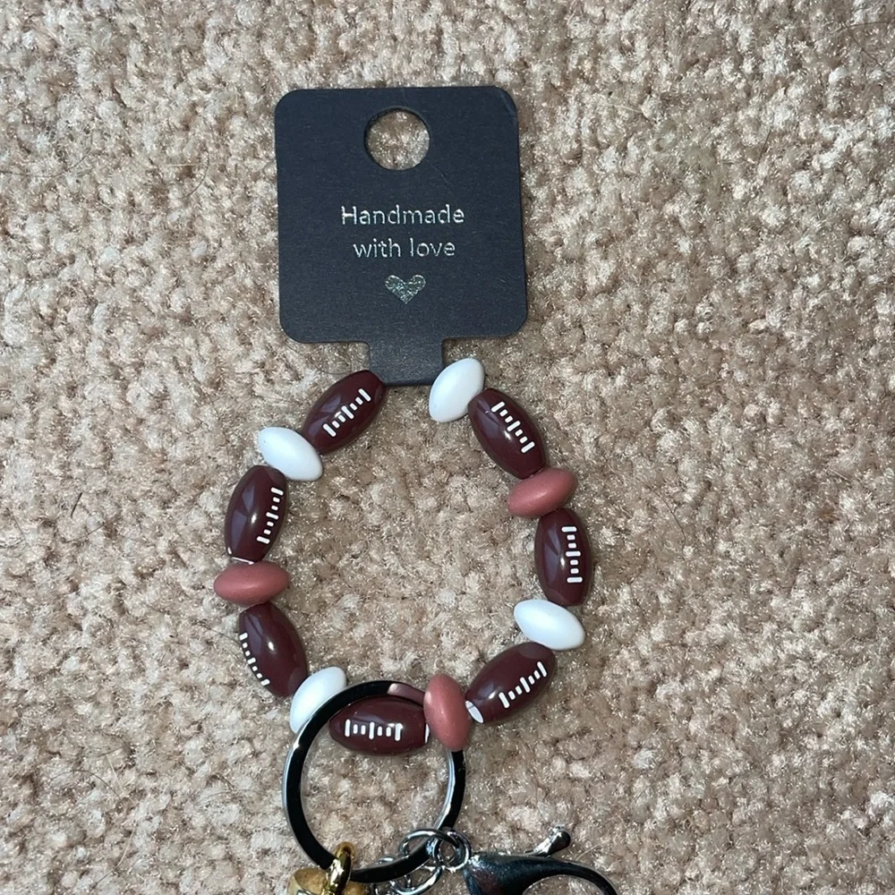 Football Bead Bracelet Wrist Keychain Leather Tassel  Key Ring Bag Accessories